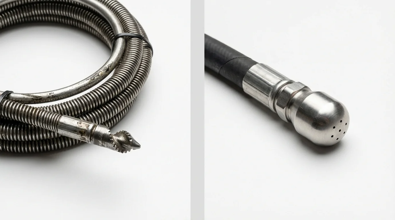 Drain snake cable and hydro jetting nozzle used for drain cleaning in Chetopa, KS
